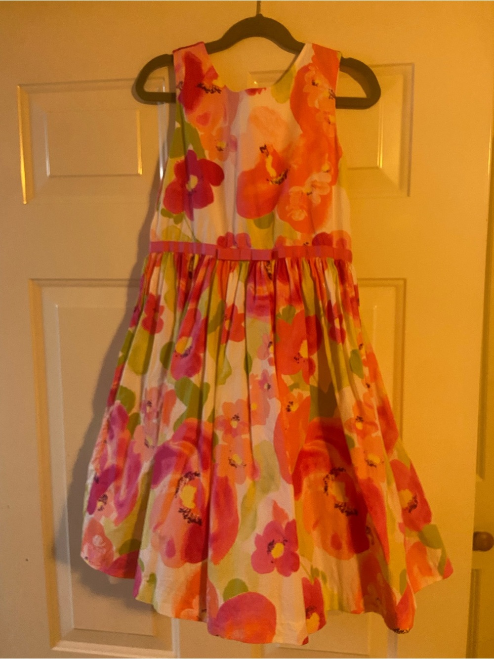 Girls' Floral Sleeveless Party Dress - Pink & Orange
